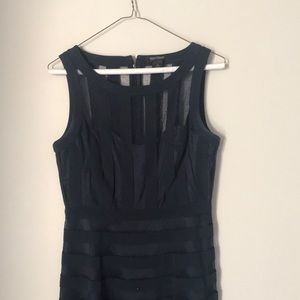 White House Black Market Navy Blue Striped/Sheer Dress